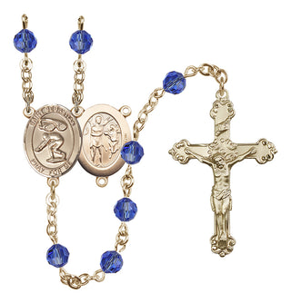 14 Karat Gold 6mm Austrian Crystal Saint Sebastian/Swimming Rosary in Sapphire