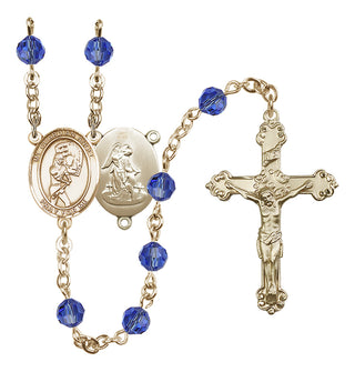 14 Karat Gold 6mm Austrian Crystal Guardian Angel/Softball Rosary in Sapphire