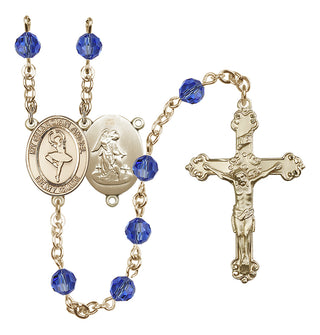 14 Karat Gold 6mm Austrian Crystal Guardian Angel/Dance Rosary in Sapphire