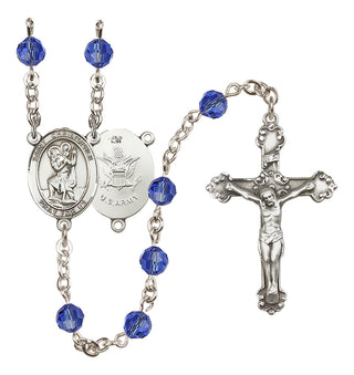 Sterling Silver 6mm Austrian Crystal Saint Christopher / Army Rosary in Sapphire