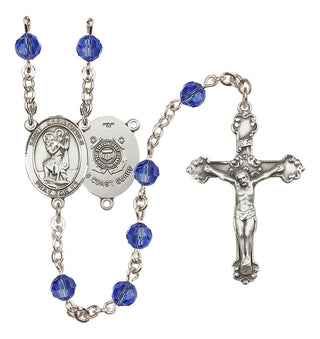 Sterling Silver 6mm Austrian Crystal Saint Christopher / Coast Guard Rosary in Sapphire
