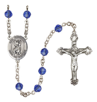 Sterling Silver 6mm Austrian Crystal San Cristobal Rosary in Sapphire