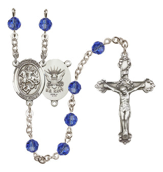 Sterling Silver 6mm Austrian Crystal Saint George / Navy Rosary in Sapphire
