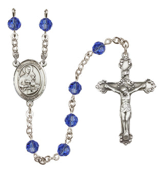 Sterling Silver 6mm Austrian Crystal Saint Gerard Majella Rosary in Sapphire