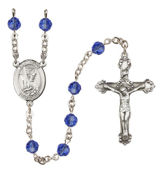 Sterling Silver 6mm Austrian Crystal Saint Helen Rosary in Sapphire