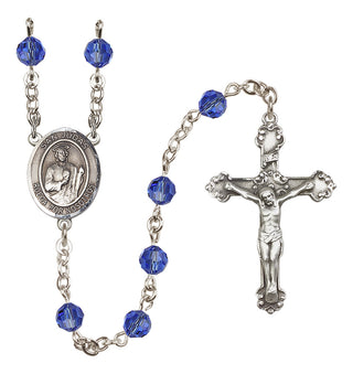 Sterling Silver 6mm Austrian Crystal San Judas Rosary in Sapphire
