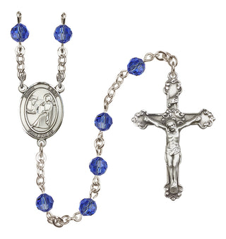 Sterling Silver 6mm Austrian Crystal Saint Luke the Apostle Rosary in Sapphire