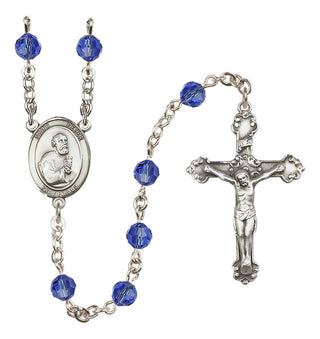 Sterling Silver 6mm Austrian Crystal Saint Peter the Apostle Rosary in Sapphire