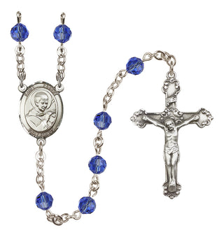 Sterling Silver 6mm Austrian Crystal Saint Robert Bellarmine Rosary in Sapphire