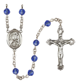 Sterling Silver 6mm Austrian Crystal Saint Sarah Rosary in Sapphire