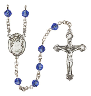 Sterling Silver 6mm Austrian Crystal Saint Edith Stein Rosary in Sapphire