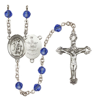 Sterling Silver 6mm Austrian Crystal Guardian Angel / Army Rosary in Sapphire