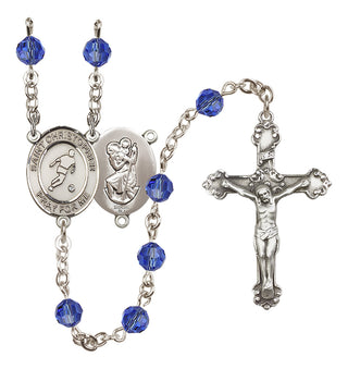 Sterling Silver 6mm Austrian Crystal Saint Christopher/Soccer Rosary in Sapphire