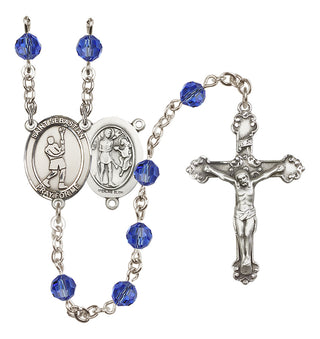 Sterling Silver 6mm Austrian Crystal Saint Sebastian/Lacrosse Rosary in Sapphire