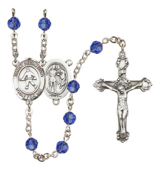 Sterling Silver 6mm Austrian Crystal Saint Sebastian/Field Hockey Rosary in Sapphire