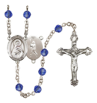 Sterling Silver 6mm Austrian Crystal Saint Rita / Baseball Rosary in Sapphire