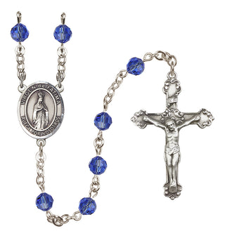 Sterling Silver 6mm Austrian Crystal Virgen del Fatima Rosary in Sapphire