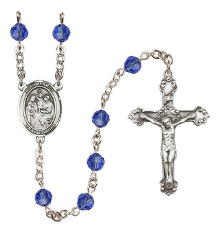 Sterling Silver 6mm Austrian Crystal Holy Family Rosary in Sapphire