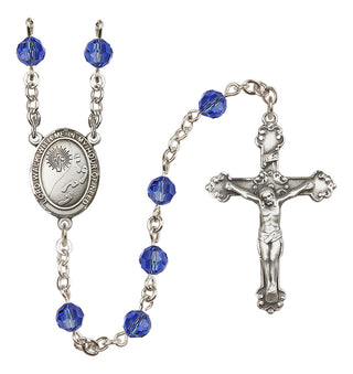 Sterling Silver 6mm Austrian Crystal Footprints / Cross Rosary in Sapphire