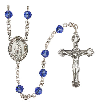 Sterling Silver 6mm Austrian Crystal Saint Bartholomew the Apostle Rosary in Sapphire