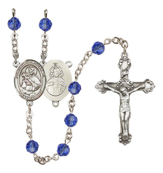 Sterling Silver 6mm Austrian Crystal Our Lady of Mount Carmel Rosary in Sapphire