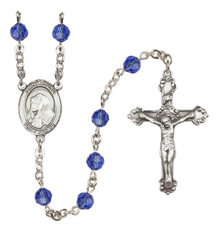 Sterling Silver 6mm Austrian Crystal Saint Bruno Rosary in Sapphire