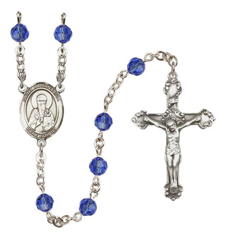 Sterling Silver 6mm Austrian Crystal Saint Athanasius Rosary in Sapphire