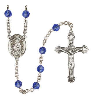 Sterling Silver 6mm Austrian Crystal Saint Christina the Astonishing Rosary in Sapphire