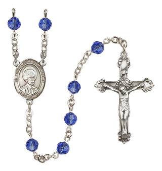 Sterling Silver 6mm Austrian Crystal Saint Louis Marie de Montfort Rosary in Sapphire