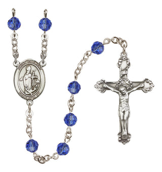 Sterling Silver 6mm Austrian Crystal Saint Clement Rosary in Sapphire