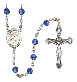 Sterling Silver 6mm Austrian Crystal Saint Dunstan Rosary in Sapphire