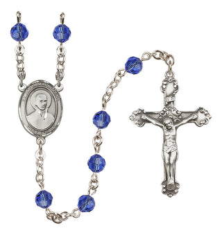 Sterling Silver 6mm Austrian Crystal Saint John Berchmans Rosary in Sapphire