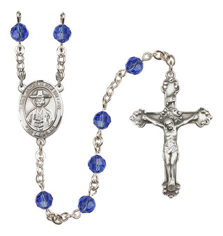 Sterling Silver 6mm Austrian Crystal Saint Andrew Kim Taegon Rosary in Sapphire