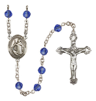 Sterling Silver 6mm Austrian Crystal Saint Raymond of Penafort Rosary in Sapphire