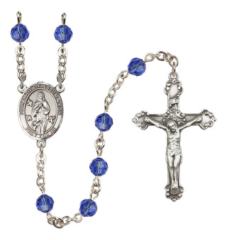 Sterling Silver 6mm Austrian Crystal Our Lady of Assumption Rosary in Sapphire