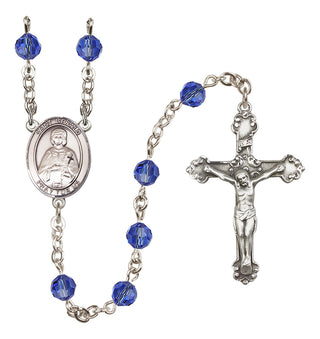 Sterling Silver 6mm Austrian Crystal Saint Gerald Rosary in Sapphire