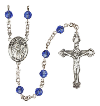 Sterling Silver 6mm Austrian Crystal Saint Margaret Mary Alacoque Rosary in Sapphire