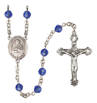 Sterling Silver 6mm Austrian Crystal Saint Fidelis Rosary in Sapphire