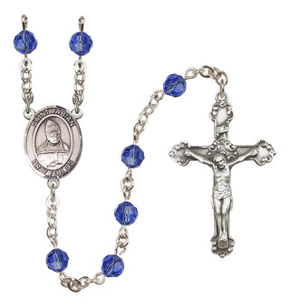 Sterling Silver 6mm Austrian Crystal Saint Fabian Rosary in Sapphire