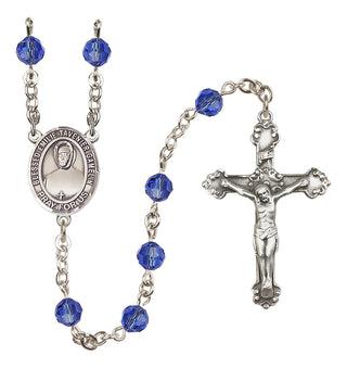 Sterling Silver 6mm Austrian Crystal Blessed Emilie Tavernier Gamelin Rosary in Sapphire