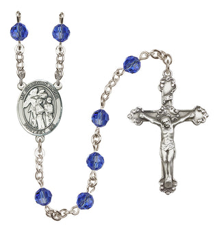 Sterling Silver 6mm Austrian Crystal Guardian Angel w/Children Rosary in Sapphire
