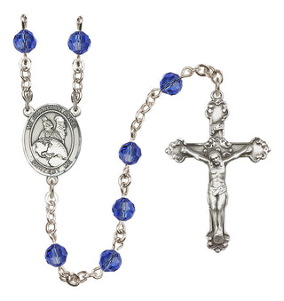 Sterling Silver 6mm Austrian Crystal Guardian Angel Protector Rosary in Sapphire