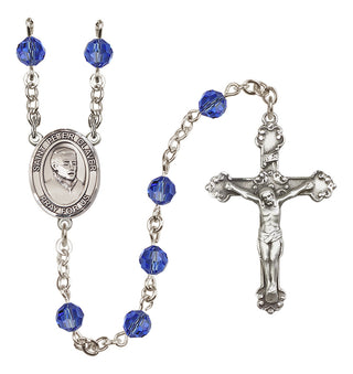 Sterling Silver 6mm Austrian Crystal Saint Peter Claver Rosary in Sapphire