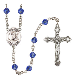 Sterling Silver 6mm Austrian Crystal Pope Pius V Rosary in Sapphire