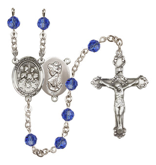 Sterling Silver 6mm Austrian Crystal Saint Christopher / Choir Rosary in Sapphire