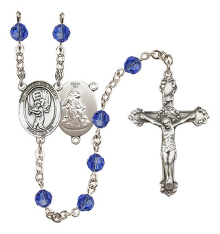 Sterling Silver 6mm Austrian Crystal Guardian Angel/Baseball Rosary in Sapphire