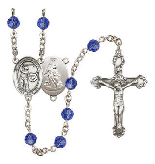 Sterling Silver 6mm Austrian Crystal Guardian Angel/Golf Rosary in Sapphire