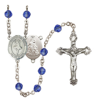 Sterling Silver 6mm Austrian Crystal Guardian Angel/Dance Rosary in Sapphire