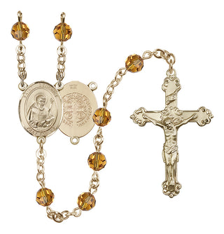 14 Karat Gold-Filled 6mm Austrian Crystal Saint Benedict Rosary in Topaz