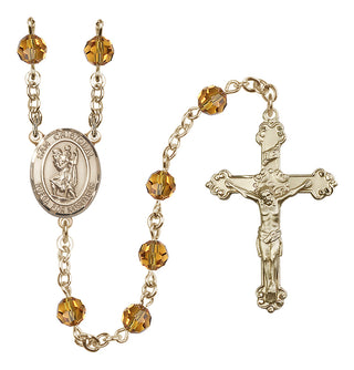 14 Karat Gold-Filled 6mm Austrian Crystal San Cristobal Rosary in Topaz